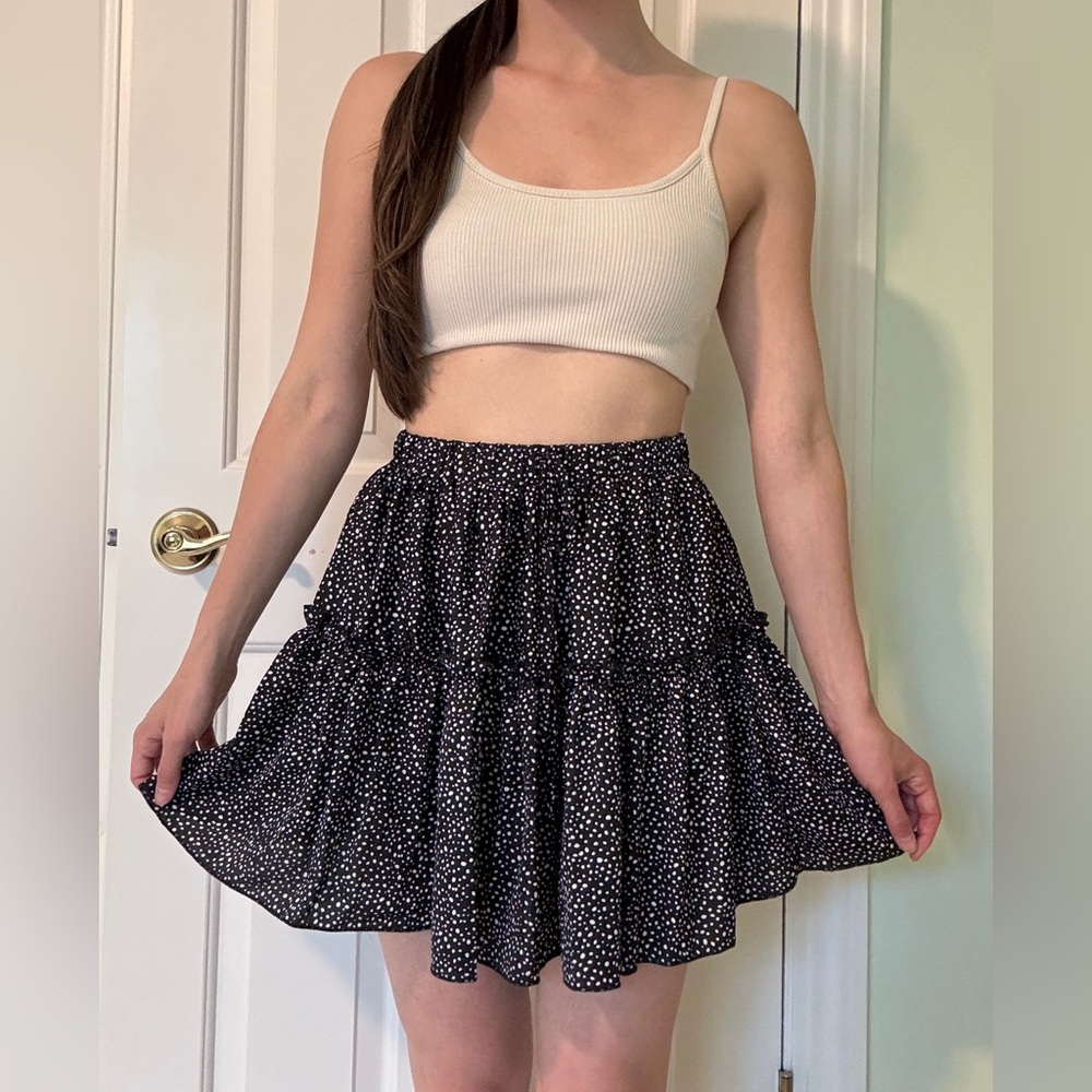 SHEIN Dotty Print 2-Tier Waist-tie Skirt